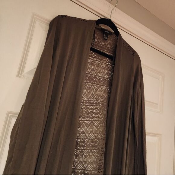 Forever 21 olive green long cardigan L - Picture 2 of 4
